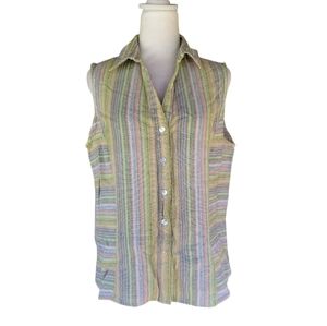 Indigenous One Weave Striped Organic Cotton Sleeveless Button Front Size XL